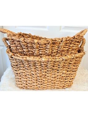 (2) Handwoven Seagrass Rattan Storage Stairs Baskets